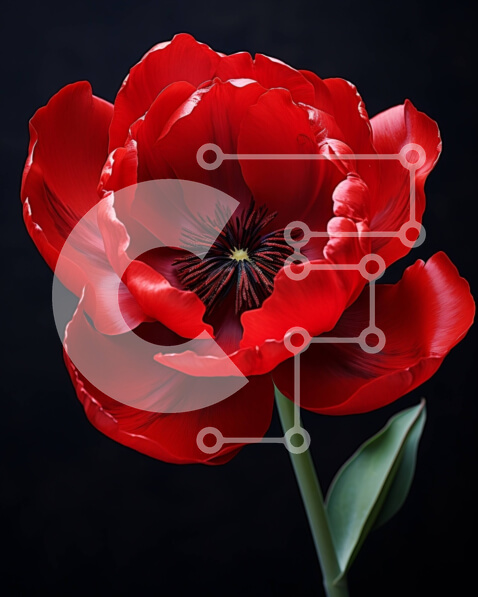 Intra Συλλεκτικό Ξύλινο Παζλ Plywood  4mm - Σαγηνευτική εικόνα ενός κόκκινου λουλουδιού τουλίπας με πράσινα φύλλα Σε Ξύλινο Κουτί - Διαστάσεις: 10x10 cm – 25 κομμάτια