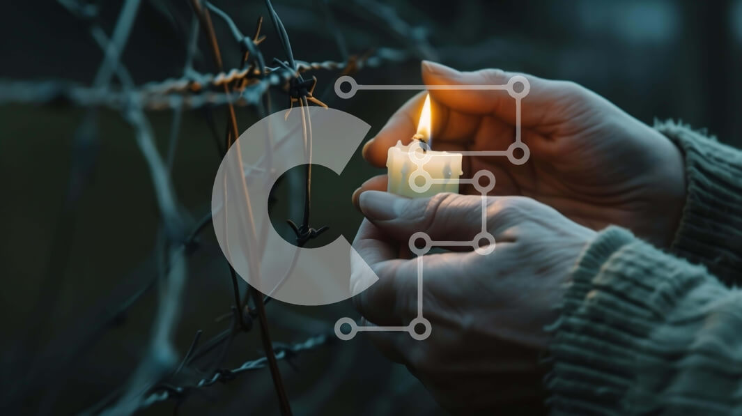 Intra Συλλεκτικό Ξύλινο Παζλ Plywood  4mm - Άτομο που κρατά άσβητο κερί μπροστά από συρματοπλέγματα Σε Ξύλινο Κουτί - Διαστάσεις Puzzle: 10x10 cm – 25 κομμάτια