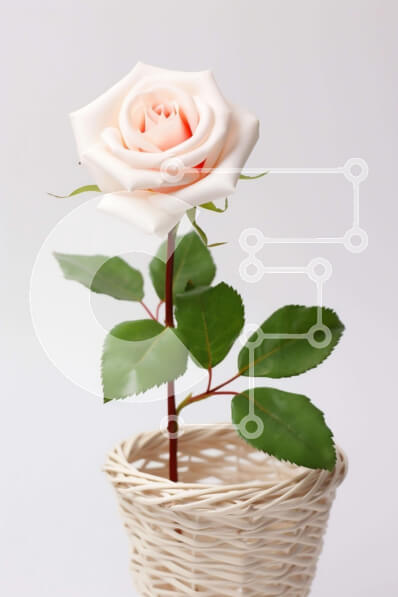 Σετ των 2 Intra Συλλεκτικό Ξύλινο Παζλ Plywood  4mm - Ροζ τριαντάφυλλο σε λευκό ψάθινο καλάθι Σε Ξύλινο Κουτί - Διαστάσεις: 10x10 cm – 25 κομμάτια