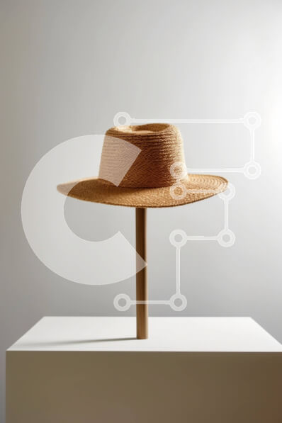 Intra Συλλεκτικό Ξύλινο Παζλ Plywood  4mm - Καφέ ψάθινο καπέλο που κάθεται σε λευκό βάθρο Σε Ξύλινο Κουτί - Διαστάσεις: 10x10 cm – 25 κομμάτια