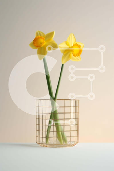 Σετ των 2 Intra Συλλεκτικό Ξύλινο Παζλ Plywood  4mm - Φρέσκοι και ζωντανοί κίτρινοι ασφόδελοι σε μεταλλικό βάζο Σε Ξύλινο Κουτί - Διαστάσεις: 10x10 cm – 25 κομμάτια