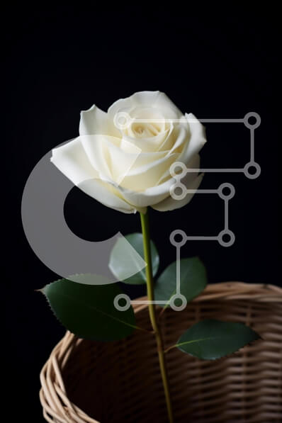 Σετ των 2 Intra Συλλεκτικό Ξύλινο Παζλ Plywood  4mm - Όμορφο λευκό τριαντάφυλλο σε ψάθινο καλάθι Σε Ξύλινο Κουτί - Διαστάσεις: 10x10 cm – 25 κομμάτια