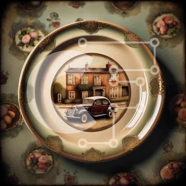 Intra Συλλεκτικό Ξύλινο Παζλ Plywood  4mm - Κλασικό κόκκινο αυτοκίνητο με λευκή οροφή μπροστά από ένα γοητευτικό σπίτι Σε Ξύλινο Κουτί - Διαστάσεις Puzzle: 10x10 cm – 25 κομμάτια