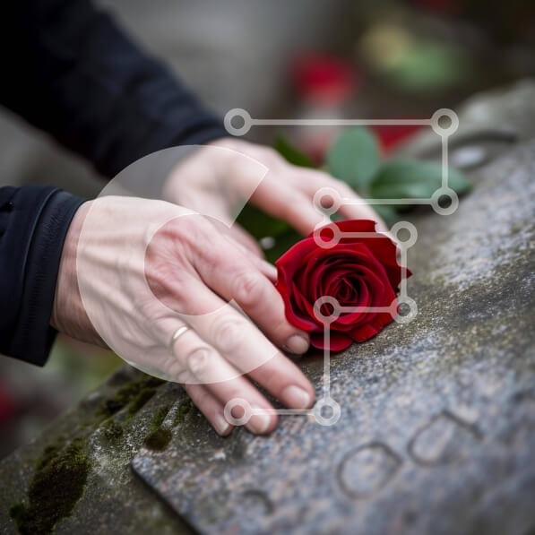 Intra Συλλεκτικό Ξύλινο Παζλ Plywood  4mm - Το χέρι απλώνει για να αγγίξει ένα κόκκινο τριαντάφυλλο σε μια παλιά ταφόπλακα Σε Ξύλινο Κουτί - Διαστάσεις: 10x10 cm – 25 κομμάτια