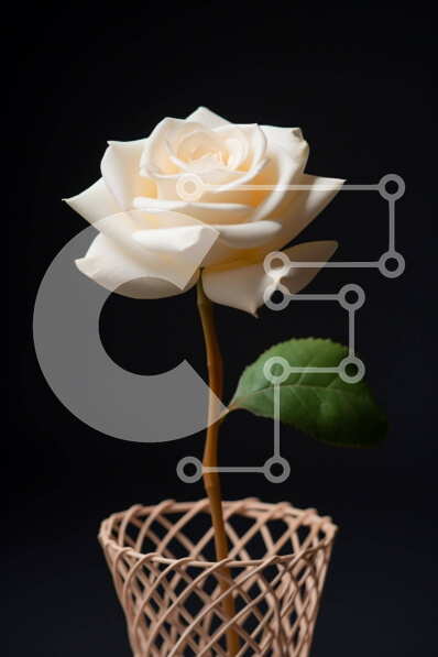 Σετ των 2 Intra Συλλεκτικό Ξύλινο Παζλ Plywood  4mm - Μονό λευκό τριαντάφυλλο σε ένα καλάθι σε μαύρο φόντο Σε Ξύλινο Κουτί - Διαστάσεις: 10x10 cm – 25 κομμάτια