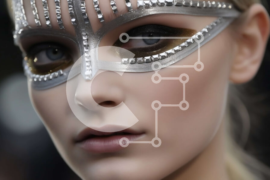 Intra Συλλεκτικό Ξύλινο Παζλ Plywood  4mm - Κομψή γυναίκα με μάσκα μεταμφίεσης σε βενετσιάνικο στυλ με στρας και φτερά Μπόα Σε Ξύλινο Κουτί - Διαστάσεις Puzzle: 10x10 cm – 25 κομμάτια