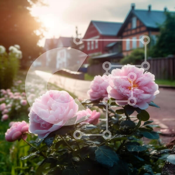 Intra Συλλεκτικό Ξύλινο Παζλ Plywood  4mm - Όμορφη εικόνα με ροζ τριαντάφυλλα στον κήπο σε ένα καθαρό βράδυ ηλιοβασιλέματος Σε Ξύλινο Κουτί - Διαστάσεις: 10x10 cm – 25 κομμάτια