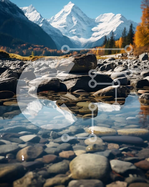 Intra Συλλεκτικό Ξύλινο Παζλ Plywood  4mm - Εκπληκτικό ορεινό τοπίο με χιονισμένες κορυφές και γαλήνιο ποτάμι Σε Ξύλινο Κουτί - Διαστάσεις: 10x10 cm – 25 κομμάτια