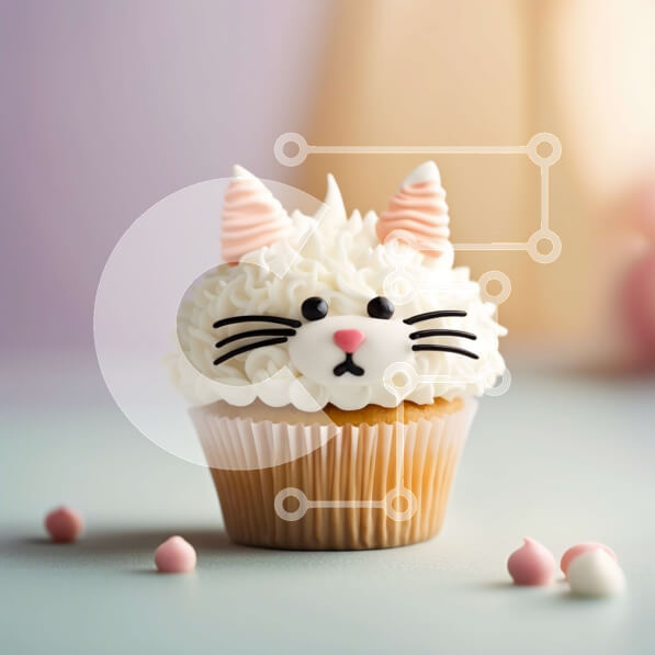 Σετ των 2 Intra Συλλεκτικό Ξύλινο Παζλ Plywood  4mm - Αξιολάτρευτο Cupcake White Cat με ροζ και λευκό παγωμένο Σε Ξύλινο Κουτί - Διαστάσεις: 10x10 cm – 25 κομμάτια