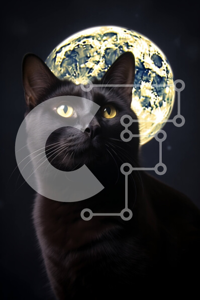 Σετ των 2 Intra Συλλεκτικό Ξύλινο Παζλ Plywood  4mm - Τρομακτική εικόνα μιας μαύρης γάτας και της πανσέληνου Σε Ξύλινο Κουτί - Διαστάσεις: 10x10 cm – 25 κομμάτια