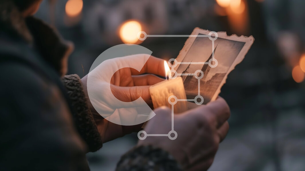 Intra Συλλεκτικό Ξύλινο Παζλ Plywood  4mm - Άτομο που κρατά παλιά φωτογραφία και κερί Σε Ξύλινο Κουτί - Διαστάσεις Puzzle: 10x10 cm – 25 κομμάτια