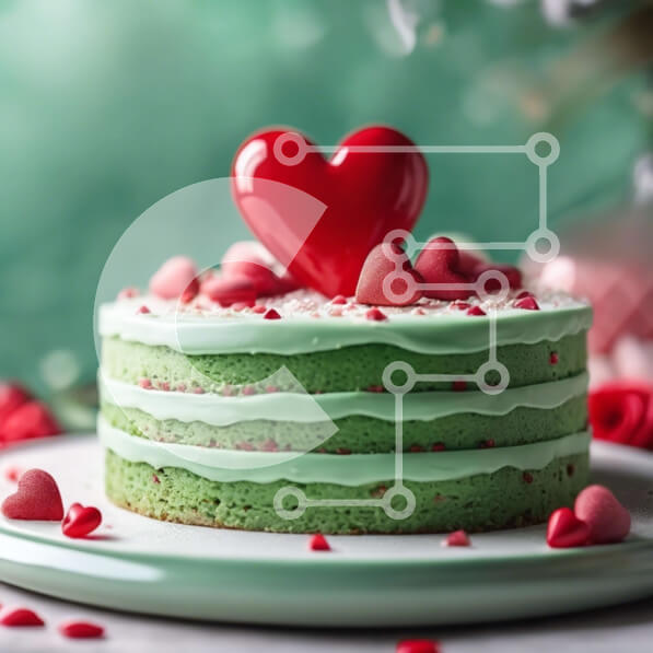 Σετ των 2 Intra Συλλεκτικό Ξύλινο Παζλ Plywood  4mm - Νόστιμο πράσινο κέικ τριών επιπέδων με καρδιές και πασπάλισμα Σε Ξύλινο Κουτί - Διαστάσεις: 10x10 cm – 25 κομμάτια