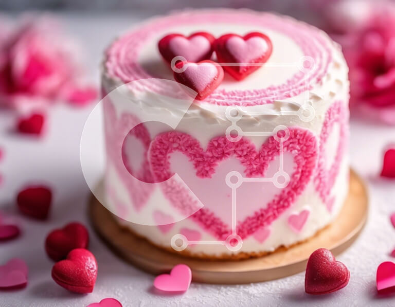 Σετ των 2 Intra Συλλεκτικό Ξύλινο Παζλ Plywood  4mm - Τούρτα σε σχήμα καρδιάς διακοσμημένο με ροζ καρδιές σε βάση για κέικ Σε Ξύλινο Κουτί - Διαστάσεις: 10x10 cm – 25 κομμάτια