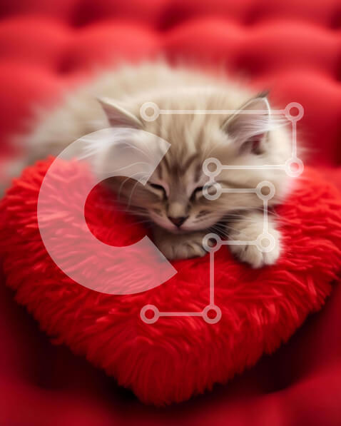 Σετ των 2 Intra Συλλεκτικό Ξύλινο Παζλ Plywood  4mm - Μικρή γάτα που κοιμάται σε μαξιλάρι σε σχήμα καρδιάς Σε Ξύλινο Κουτί - Διαστάσεις: 10x10 cm – 25 κομμάτια