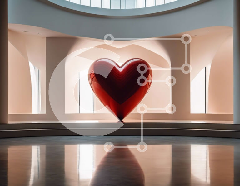 Intra Συλλεκτικό Ξύλινο Παζλ Plywood  4mm - Μεγάλη κόκκινη καρδιά γλυπτό σε ένα άδειο δωμάτιο Σε Ξύλινο Κουτί - Διαστάσεις Puzzle: 10x10 cm – 25 κομμάτια