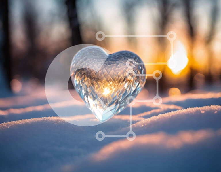 Intra Συλλεκτικό Ξύλινο Παζλ Plywood  4mm - Γυάλινο αντικείμενο σε σχήμα καρδιάς στο χιόνι Σε Ξύλινο Κουτί - Διαστάσεις Puzzle: 10x10 cm – 25 κομμάτια