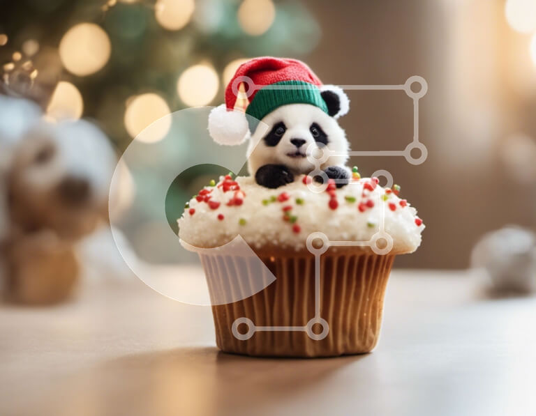 Σετ των 2 Intra Συλλεκτικό Ξύλινο Παζλ Plywood  4mm - Μικρό αρκουδάκι panda που κάθεται πάνω από ένα περίτεχνα διακοσμημένο cupcake Σε Ξύλινο Κουτί - Διαστάσεις: 10x10 cm – 25 κομμάτια