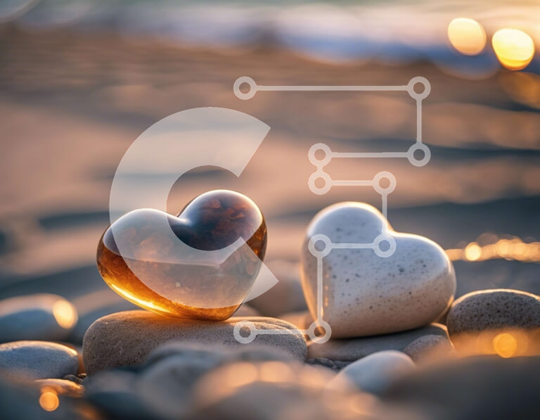 Intra Συλλεκτικό Ξύλινο Παζλ Plywood  4mm - Γυάλινα γλυπτά σε σχήμα καρδιάς στην παραλία Pebble Σε Ξύλινο Κουτί - Διαστάσεις: 10x10 cm – 25 κομμάτια