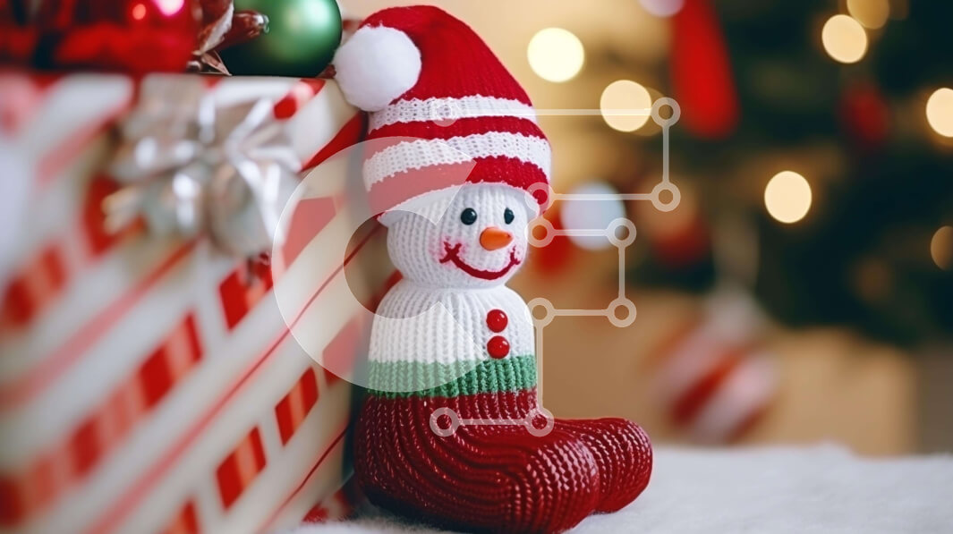 Intra Συλλεκτικό Ξύλινο Παζλ Plywood  4mm - Πλεκτός χιονάνθρωπος και διακοσμημένο κουτί δώρου με χριστουγεννιάτικα φωτάκια Σε Ξύλινο Κουτί - Διαστάσεις: 10x10 cm – 25 κομμάτια