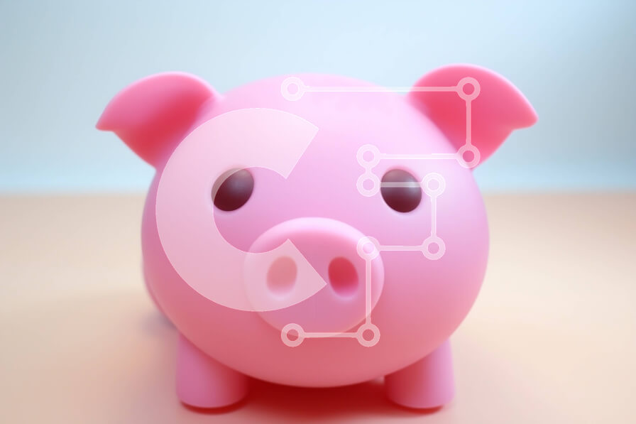 Intra Συλλεκτικό Ξύλινο Παζλ Plywood  4mm - Ροζ κουμπαράς σε μια πορτοκαλί επιφάνεια Σε Ξύλινο Κουτί - Διαστάσεις: 10x10 cm – 25 κομμάτια