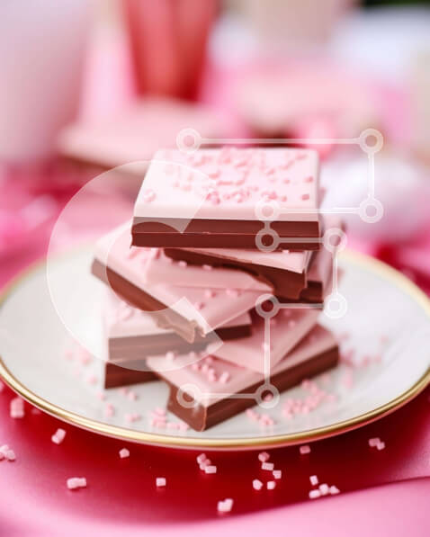 Σετ των 2 Intra Συλλεκτικό Ξύλινο Παζλ Plywood  4mm - Στοίβα από ροζ και λευκές μπάρες σοκολάτας με ψεκασμούς Σε Ξύλινο Κουτί - Διαστάσεις: 10x10 cm – 25 κομμάτια