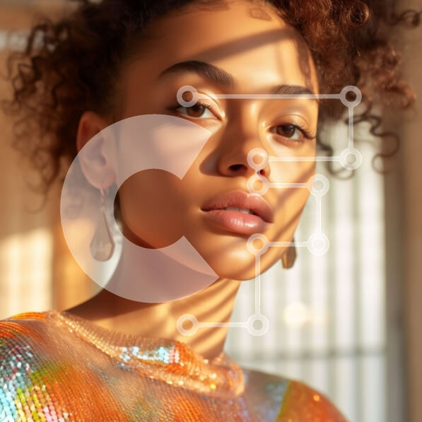 Intra Συλλεκτικό Ξύλινο Παζλ Plywood  4mm - Σοβαρή νεαρή γυναίκα με σγουρά μαλλιά και πολύχρωμη κορυφή που στέκεται μπροστά από ένα παράθυρο Σε Ξύλινο Κουτί - Διαστάσεις Puzzle: 10x10 cm – 25 κομμάτια