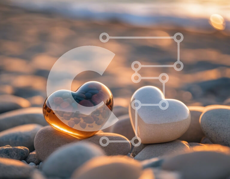 Intra Συλλεκτικό Ξύλινο Παζλ Plywood  4mm - Γυάλινα γλυπτά σε σχήμα καρδιάς σε βράχους κοντά στην παραλία Σε Ξύλινο Κουτί - Διαστάσεις: 10x10 cm – 25 κομμάτια