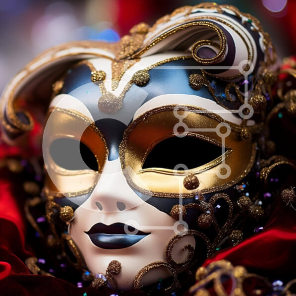 Intra Συλλεκτικό Ξύλινο Παζλ Plywood  4mm - Μπλε και χρυσή μάσκα μεταμφίεσης σε κόκκινο ύφασμα Σε Ξύλινο Κουτί - Διαστάσεις Puzzle: 10x10 cm – 25 κομμάτια