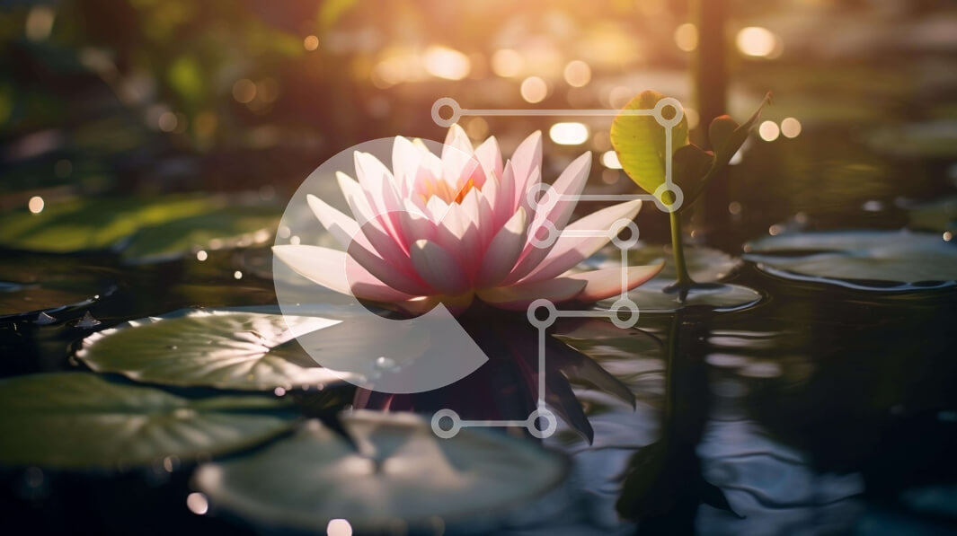 Intra Συλλεκτικό Ξύλινο Παζλ Plywood  4mm - Ροζ νούφαρο σε μια έκταση νερού με πράσινα φύλλα Σε Ξύλινο Κουτί - Διαστάσεις: 10x10 cm – 25 κομμάτια