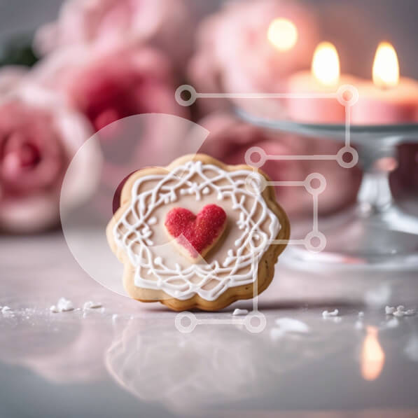 Intra Συλλεκτικό Ξύλινο Παζλ Plywood  4mm - Μπισκότο σε σχήμα καρδιάς που περιβάλλεται από ροζ τριαντάφυλλα και κεριά Σε Ξύλινο Κουτί - Διαστάσεις: 10x10 cm – 25 κομμάτια