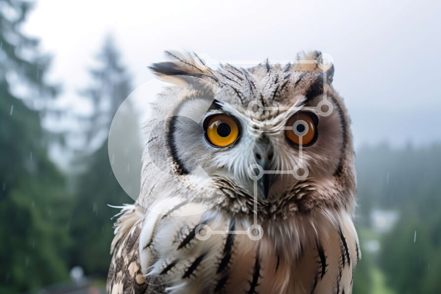 Σετ των 2 Intra Συλλεκτικό Ξύλινο Παζλ Plywood  4mm - Κουκουβάγια που κάθεται σε ένα κλαδί δέντρου στη βροχή Σε Ξύλινο Κουτί - Διαστάσεις: 10x10 cm – 25 κομμάτια