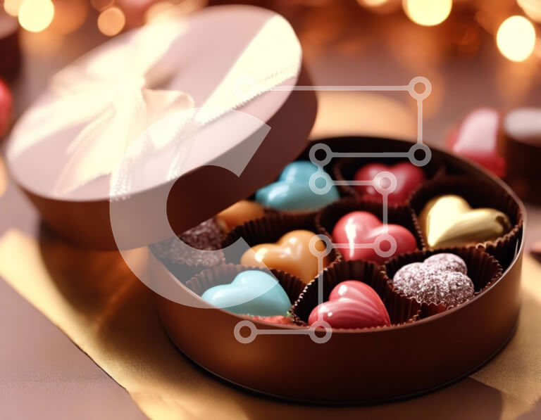 Σετ των 2 Intra Συλλεκτικό Ξύλινο Παζλ Plywood  4mm - Πολύχρωμες σοκολάτες σε σχήμα καρδιάς σε διακοσμημένο κουτί Σε Ξύλινο Κουτί - Διαστάσεις: 10x10 cm – 25 κομμάτια