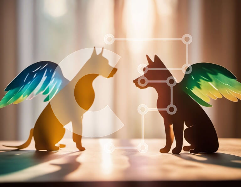 Σετ των 2 Intra Συλλεκτικό Ξύλινο Παζλ Plywood  4mm - Δύο σκυλιά με φτερά σε ένα ξύλινο πάτωμα Σε Ξύλινο Κουτί - Διαστάσεις: 10x10 cm – 25 κομμάτια