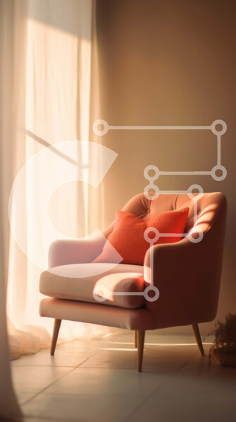 Intra Συλλεκτικό Ξύλινο Παζλ Plywood  4mm - Μινιμαλιστική ροζ πολυθρόνα με μοντέρνο σχεδιασμό σε ηλιόλουστο δωμάτιο Σε Ξύλινο Κουτί - Διαστάσεις Puzzle: 10x10 cm – 25 κομμάτια