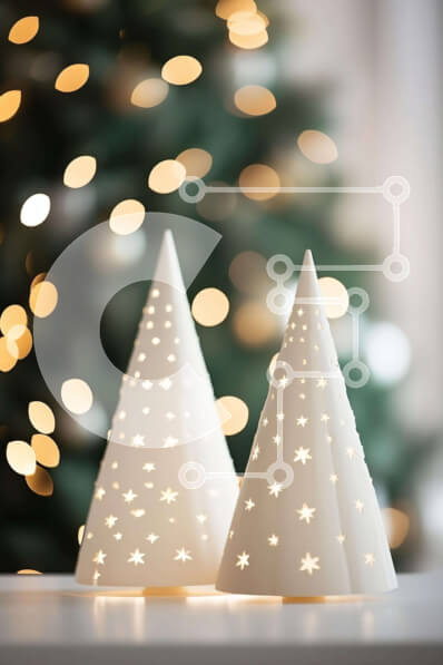 Intra Συλλεκτικό Ξύλινο Παζλ Plywood  4mm - Λευκά στολίδια δέντρων με αστέρια σε τραπέζι Σε Ξύλινο Κουτί - Διαστάσεις Puzzle: 10x10 cm – 25 κομμάτια