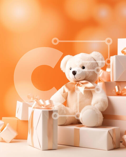 Intra Συλλεκτικό Ξύλινο Παζλ Plywood  4mm - Λευκό αρκουδάκι σε κουτιά δώρων με πορτοκαλί φόντο Σε Ξύλινο Κουτί - Διαστάσεις: 10x10 cm – 25 κομμάτια