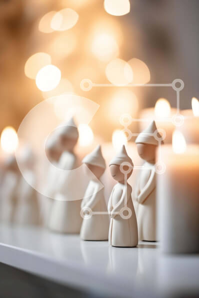 Intra Συλλεκτικό Ξύλινο Παζλ Plywood  4mm - Μυστηριώδης διακόσμηση τραπεζιού με λευκά ειδώλια και κεριά Σε Ξύλινο Κουτί - Διαστάσεις Puzzle: 10x10 cm – 25 κομμάτια