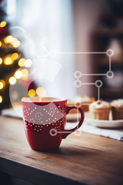 Σετ των 2 Intra Συλλεκτικό Ξύλινο Παζλ Plywood  4mm - Κόκκινο φλιτζάνι καφέ με ατμό και αρτοσκευάσματα σε ένα τραπέζι Σε Ξύλινο Κουτί - Διαστάσεις: 10x10 cm – 25 κομμάτια