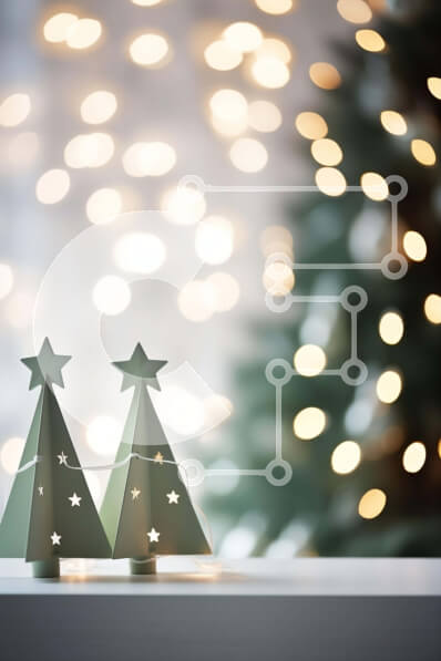 Intra Συλλεκτικό Ξύλινο Παζλ Plywood  4mm - Χριστουγεννιάτικο δέντρο με χάρτινα δέντρα σε φόντο ραφιών Σε Ξύλινο Κουτί - Διαστάσεις: 10x10 cm – 25 κομμάτια