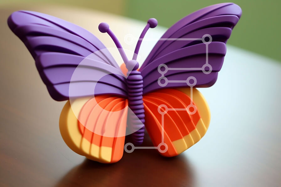 Intra Συλλεκτικό Ξύλινο Παζλ Plywood  4mm - Μωβ και πορτοκαλί παιχνίδι πεταλούδας σε ξύλινο τραπέζι Σε Ξύλινο Κουτί - Διαστάσεις: 10x10 cm – 25 κομμάτια