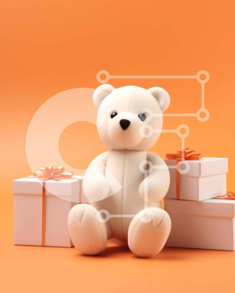 Intra Συλλεκτικό Ξύλινο Παζλ Plywood  4mm - Λευκό αρκουδάκι με κουτιά δώρων σε πορτοκαλί φόντο Σε Ξύλινο Κουτί - Διαστάσεις Puzzle: 10x10 cm – 25 κομμάτια