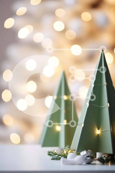 Intra Συλλεκτικό Ξύλινο Παζλ Plywood  4mm - Διακοσμημένα χριστουγεννιάτικα δέντρα σε λευκό τραπέζι Σε Ξύλινο Κουτί - Διαστάσεις: 10x10 cm – 25 κομμάτια