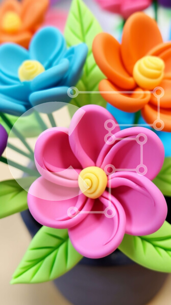 Intra Συλλεκτικό Ξύλινο Παζλ Plywood  4mm - Πολύχρωμα πλαστικά λουλούδια σε μια ανάποδη γλάστρα Σε Ξύλινο Κουτί - Διαστάσεις Puzzle: 10x10 cm – 25 κομμάτια