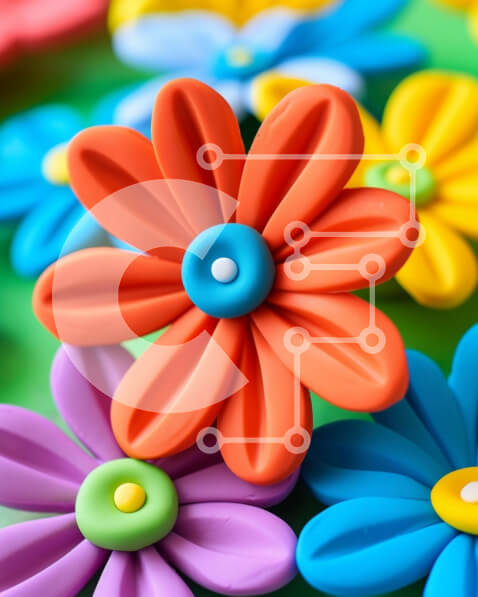 Intra Συλλεκτικό Ξύλινο Παζλ Plywood  4mm - Πολύχρωμα πλαστικά λουλούδια για διακόσμηση τούρτας Σε Ξύλινο Κουτί - Διαστάσεις Puzzle: 10x10 cm – 25 κομμάτια