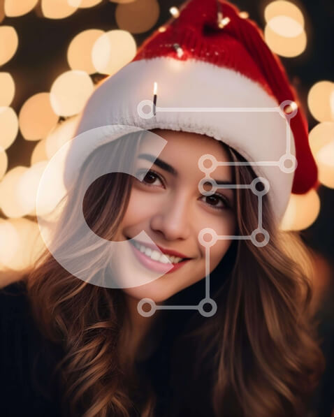 Intra Συλλεκτικό Ξύλινο Παζλ Plywood  4mm - Χαμογελαστή γυναίκα με καπέλο Άγιου Βασίλη και αναμμένα μπιχλιμπίδια Σε Ξύλινο Κουτί - Διαστάσεις: 10x10 cm – 25 κομμάτια