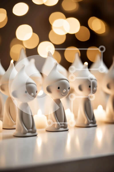 Intra Συλλεκτικό Ξύλινο Παζλ Plywood  4mm - Ομάδα μικρών λευκών ειδωλίων με κεριά σε ένα τραπέζι Σε Ξύλινο Κουτί - Διαστάσεις Puzzle: 10x10 cm – 25 κομμάτια