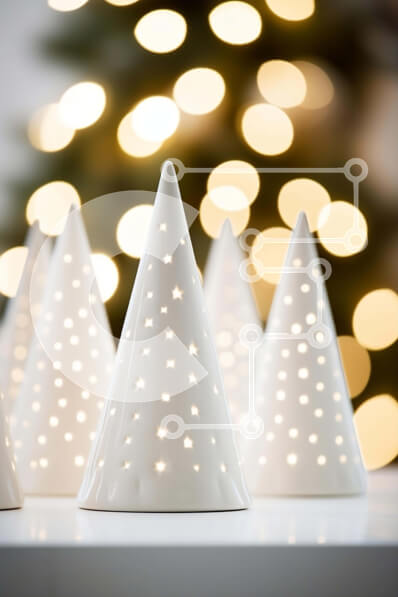 Intra Συλλεκτικό Ξύλινο Παζλ Plywood  4mm - Λευκά κεραμικά στολίδια δέντρων στο τραπέζι με φωτισμένο φόντο Σε Ξύλινο Κουτί - Διαστάσεις: 10x10 cm – 25 κομμάτια