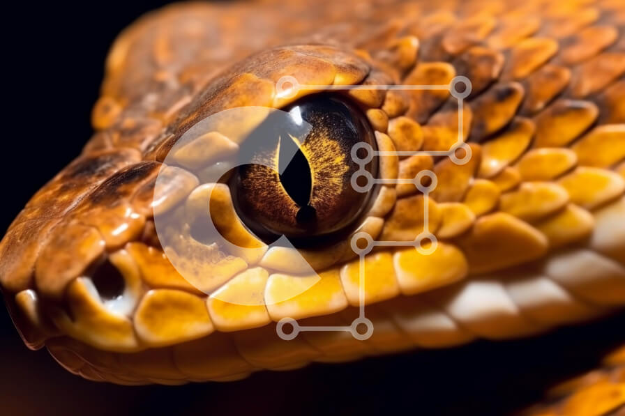 Σετ των 2 Intra Συλλεκτικό Ξύλινο Παζλ Plywood  4mm - Κοντινή όψη του κεφαλιού ενός φιδιού με τους κυνόδοντες που εμφανίζονται Σε Ξύλινο Κουτί - Διαστάσεις: 10x10 cm – 25 κομμάτια