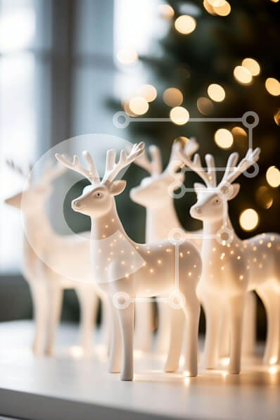 Intra Συλλεκτικό Ξύλινο Παζλ Plywood  4mm - Ειδώλια λευκών ταράνδων σε διακοσμημένο τραπέζι με χριστουγεννιάτικο δέντρο Σε Ξύλινο Κουτί - Διαστάσεις: 10x10 cm – 25 κομμάτια