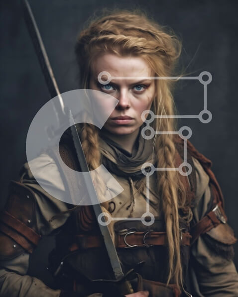 Intra Συλλεκτικό Ξύλινο Παζλ Plywood  4mm - Εκπληκτική εικόνα μιας αποφασιστικής γυναίκας με σπαθί και δερμάτινο μπουφάν Σε Ξύλινο Κουτί - Διαστάσεις Puzzle: 10x10 cm – 25 κομμάτια